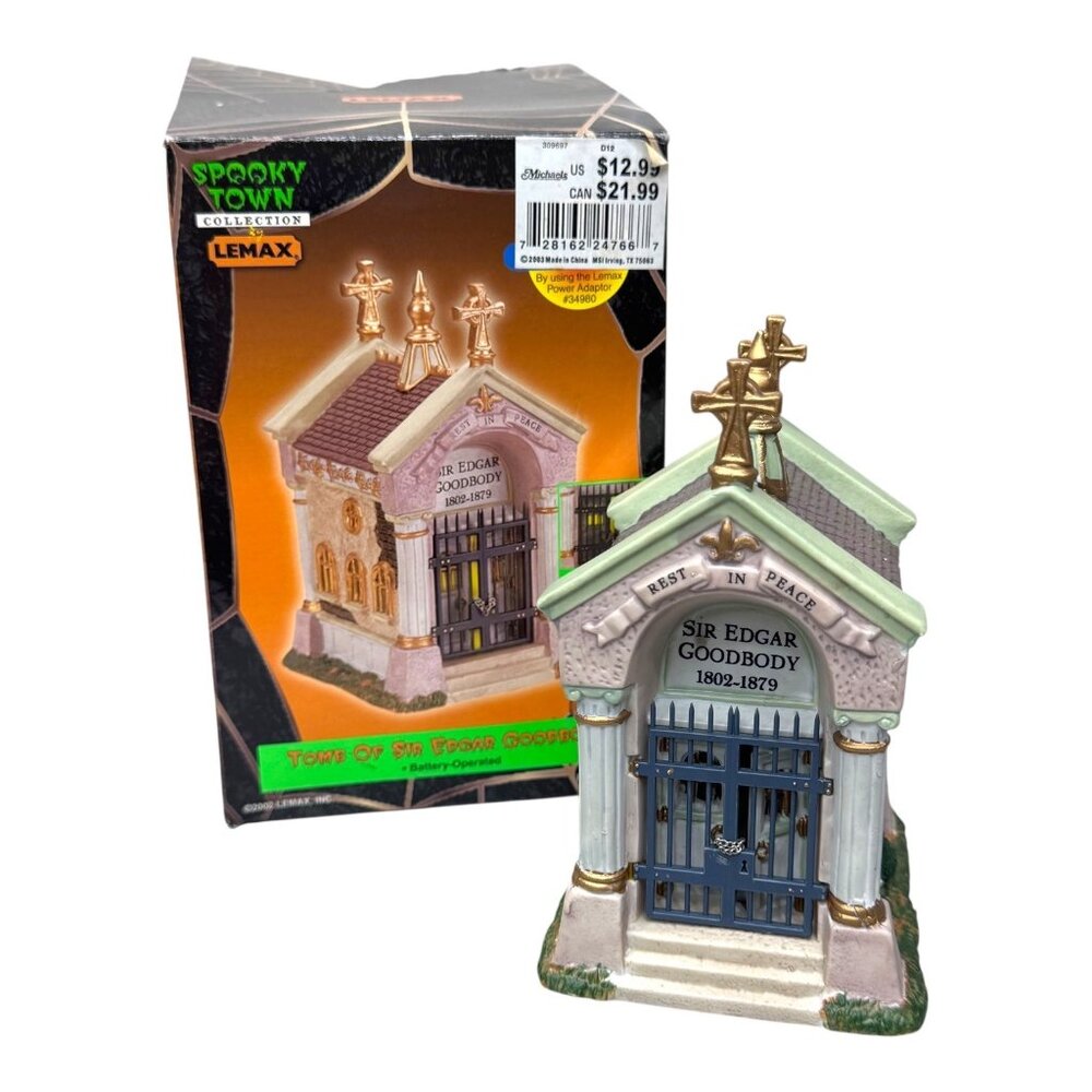 Lemax Spooky Town Collection Tomb Of Sir Edgar Goodbody Battery Halloween READ